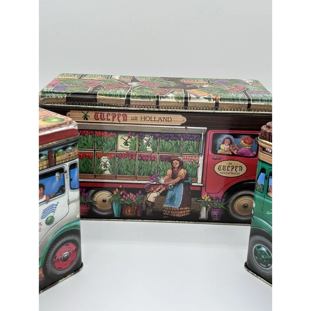 3 Vintage Tins European Market‎ Trucks Holland Tulips Greece France Decor